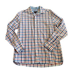 Johnston & Murphy Linen Cotton Blend Plaid Button Down Long Sleeve Shirt